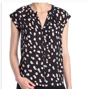 Philosophy Black Polka Dot Rolled Sleeve Blouse Hi-Lo Hem Womens Small